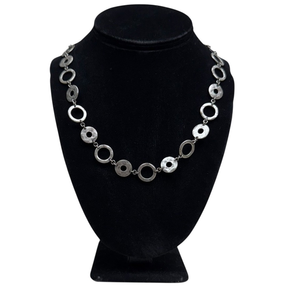 Vtg Access Liz Claiborne Silver Tone Hammered Circle Link Statement Necklace 9in